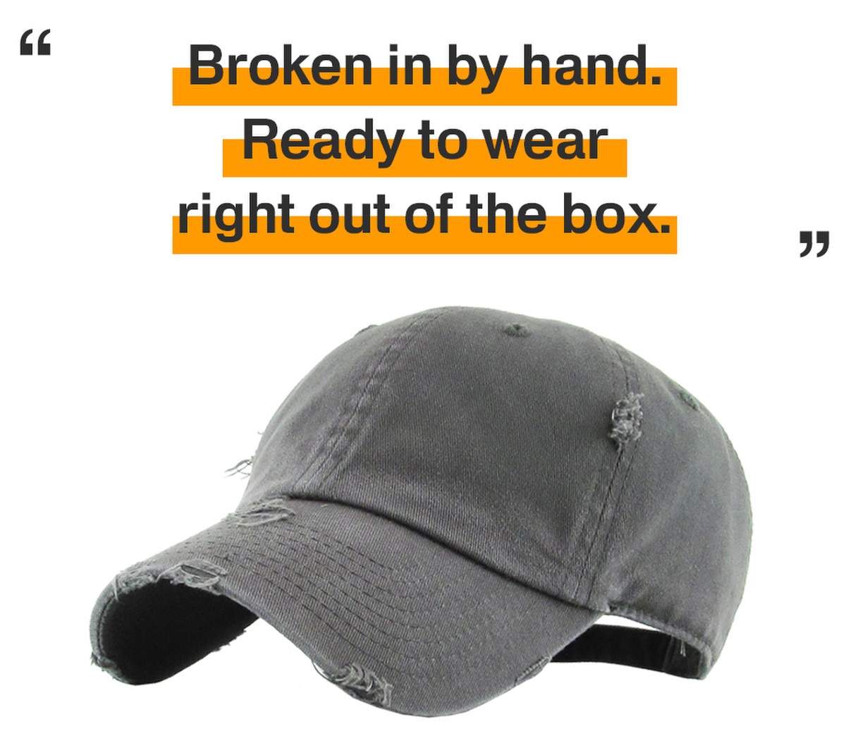 Dark Gray Distressed Vintage Baseball Cap Front Side View